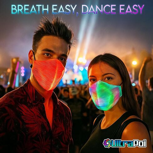قناع وجه UltraPoi مضيء متعدد الألوان LED USB قابل لإعادة الشحن، غطاء غبار متوهج ومضيء للحفلات والمهرجانات والرقص والحفلات التنكرية لعيد الميلاد in Kuwait