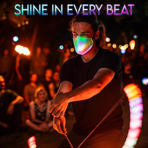 قناع وجه UltraPoi مضيء متعدد الألوان LED USB قابل لإعادة الشحن، غطاء غبار متوهج ومضيء للحفلات والمهرجانات والرقص والحفلات التنكرية لعيد الميلاد in Kuwait