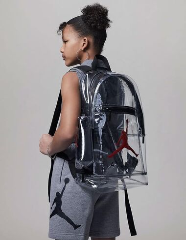 Nike Jordan Clear Backpack With Matching Accessory Case 2pc 2 Piece Set 3 Pocket (Black/Red) in Saudi Arabia