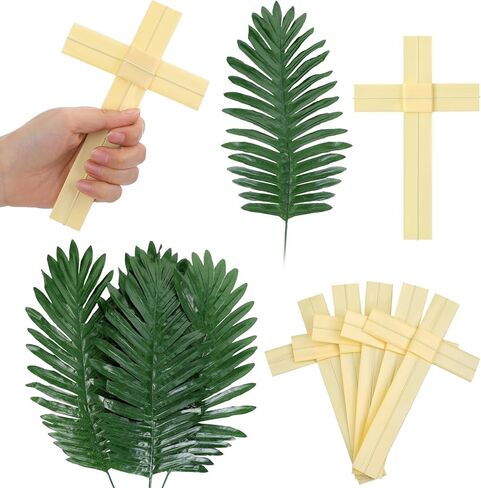 Zeyune 24 Pcs Plam Branches Crosses for Palm Sunday Set Lent Decoration Christian Religious 7'' Cross 18'' Artificial Leaves Gift Lent Decor for Home Church Palm Sunday Holy Week Easter Event Decor in Saudi Arabia