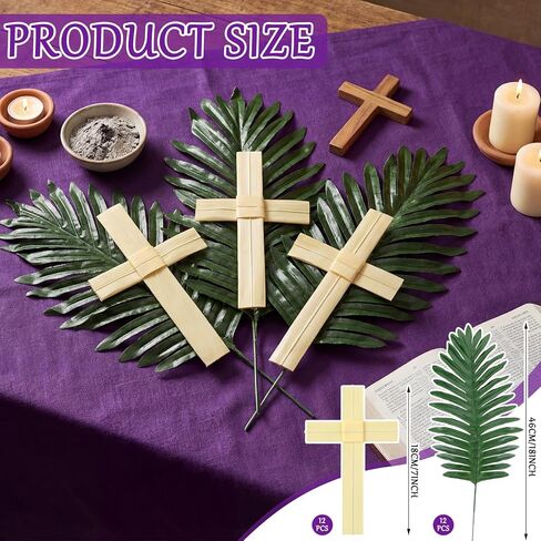 Zeyune 24 Pcs Plam Branches Crosses for Palm Sunday Set Lent Decoration Christian Religious 7'' Cross 18'' Artificial Leaves Gift Lent Decor for Home Church Palm Sunday Holy Week Easter Event Decor in Saudi Arabia