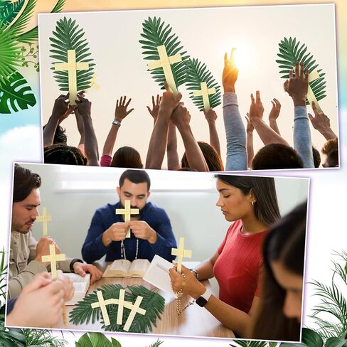 Zeyune 24 Pcs Plam Branches Crosses for Palm Sunday Set Lent Decoration Christian Religious 7'' Cross 18'' Artificial Leaves Gift Lent Decor for Home Church Palm Sunday Holy Week Easter Event Decor in Saudi Arabia