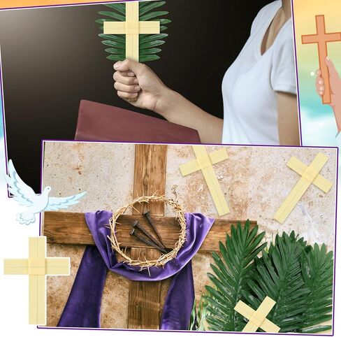 Zeyune 24 Pcs Plam Branches Crosses for Palm Sunday Set Lent Decoration Christian Religious 7'' Cross 18'' Artificial Leaves Gift Lent Decor for Home Church Palm Sunday Holy Week Easter Event Decor in Saudi Arabia