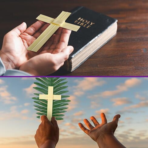 Zeyune 24 Pcs Plam Branches Crosses for Palm Sunday Set Lent Decoration Christian Religious 7'' Cross 18'' Artificial Leaves Gift Lent Decor for Home Church Palm Sunday Holy Week Easter Event Decor in Saudi Arabia