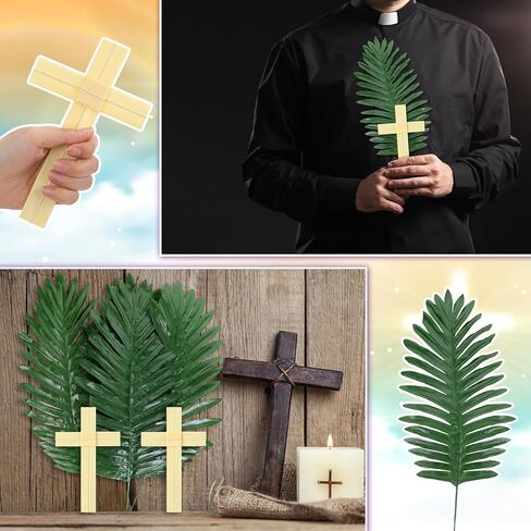 Zeyune 24 Pcs Plam Branches Crosses for Palm Sunday Set Lent Decoration Christian Religious 7'' Cross 18'' Artificial Leaves Gift Lent Decor for Home Church Palm Sunday Holy Week Easter Event Decor in Saudi Arabia