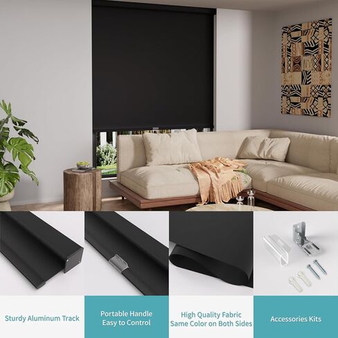 MYshade Cordless Blackout Roller Shade for Privacy & Energy Saving, Free-Stop Child Safe Roller Shades with Valance, Room Darkening Blinds Easy to Install, 30" W x 72" H, Black in Saudi Arabia