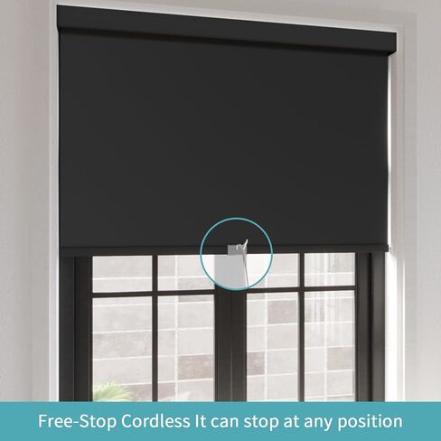 MYshade Cordless Blackout Roller Shade for Privacy & Energy Saving, Free-Stop Child Safe Roller Shades with Valance, Room Darkening Blinds Easy to Install, 30" W x 72" H, Black in Saudi Arabia