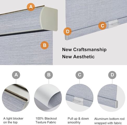 Persilux Custom Size Cordless 100% Blackout Roller Shades for Window Blinds, Free-Stop UV Protection Thermal Insulated Roller Blinds for Windows Shades for Home Door Office Bedroom Patios Bluish Grey in Kuwait