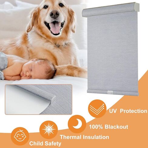 Persilux Custom Size Cordless 100% Blackout Roller Shades for Window Blinds, Free-Stop UV Protection Thermal Insulated Roller Blinds for Windows Shades for Home Door Office Bedroom Patios Bluish Grey in Kuwait