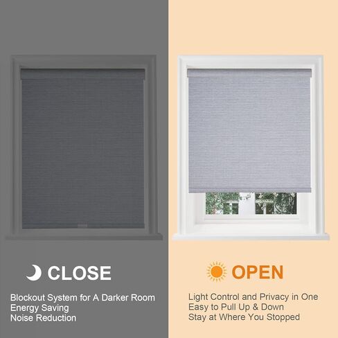 Persilux Custom Size Cordless 100% Blackout Roller Shades for Window Blinds, Free-Stop UV Protection Thermal Insulated Roller Blinds for Windows Shades for Home Door Office Bedroom Patios Bluish Grey in Kuwait