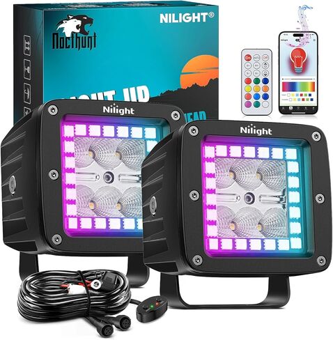 Nilight LED القرون 3 بوصة 18W مكعب الفيضانات الطرق الوعرة ضوء العمل مع RGB هالة قطاع متعدد مطاردة فلاش ستروب وضع التطبيق والتحكم عن بعد IP67 مقاوم للماء لشاحنة بيك اب عربة الغولف SUV ATV UTV 4x4 Van Camper in Saudi Arabia
