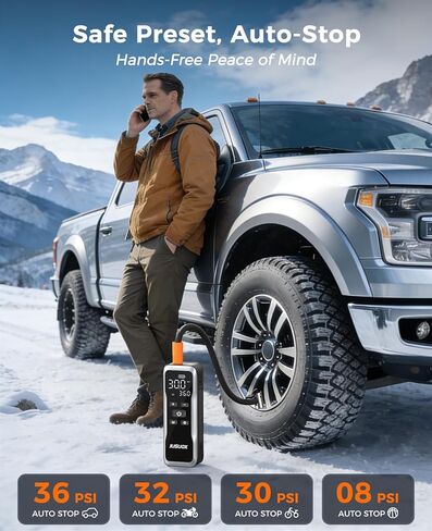 Tire Inflator Portable Air Compressor, Dual Power (Cordless & 12V DC) Air Pump for Car Tires, 150PSI Fast Air Pump for Moto, Bike, Large Capacity Battery, Digital Gauge with Emergency LED Light in Kuwait