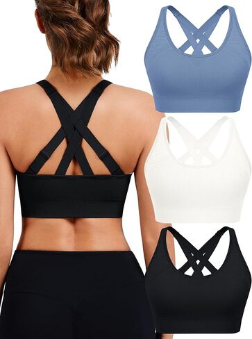 حمالات صدر رياضية للنساء دعم عالٍ - مجموعة حمالة صدر رياضية مبطنة بأشرطة قابلة للتعديل عالية التأثير للتمرين واليوجا in Kuwait