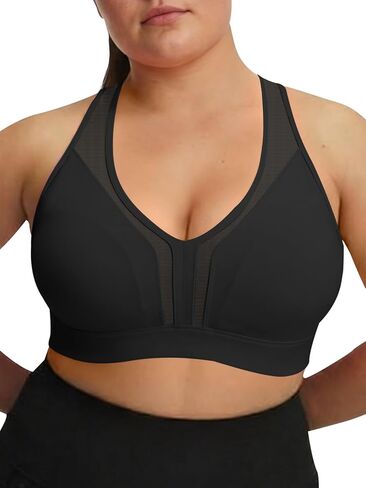 Aoysky Womens Buttery Soft Criss Cross Sports Bras Plus Size Mesh Panel V Neck Adjustable Straps Padded Yoga Workout Crop Top in Kuwait