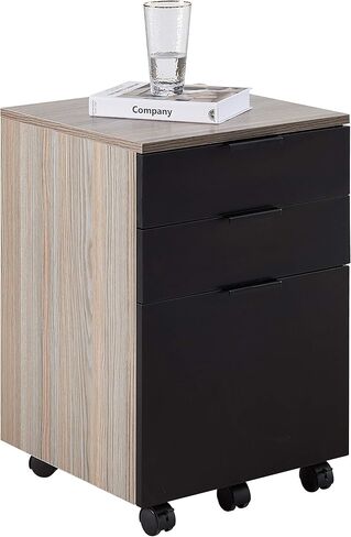 JJS 3 Drawer Rolling Wood File Cabinet with Locking Wheels, Home Office Portable Vertical Mobile Wooden Storage Filing Cabinet for Letter Size，Brown Drawer in Saudi Arabia