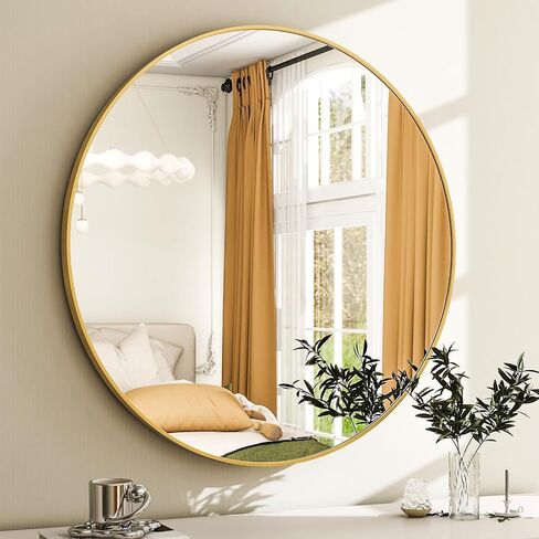 مرآة حمام مستديرة مقاس 32 بوصة - مرآة دائرية سوداء مثبتة على الحائط بإطار معدني، مرآة معلقة مستديرة حديثة مناسبة للحمام والزينة والمدخل وغرفة المعيشة in Kuwait