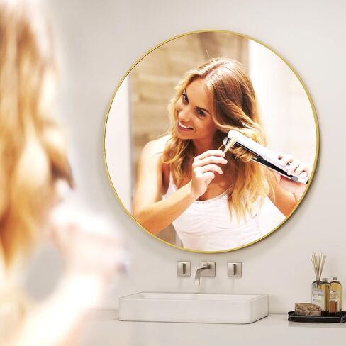 مرآة حمام مستديرة مقاس 32 بوصة - مرآة دائرية سوداء مثبتة على الحائط بإطار معدني، مرآة معلقة مستديرة حديثة مناسبة للحمام والزينة والمدخل وغرفة المعيشة in Kuwait