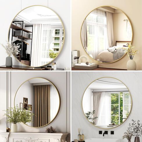 مرآة حمام مستديرة مقاس 32 بوصة - مرآة دائرية سوداء مثبتة على الحائط بإطار معدني، مرآة معلقة مستديرة حديثة مناسبة للحمام والزينة والمدخل وغرفة المعيشة in Kuwait