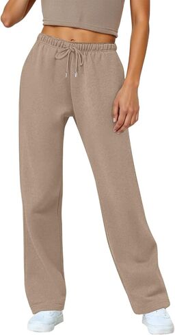 Womens Fleece Lined Wide Leg Track Pants Loose Straight Jogger Sweatpants Elastic Waist Pockets Soft Warm Casual Sports Wear in Saudi Arabia