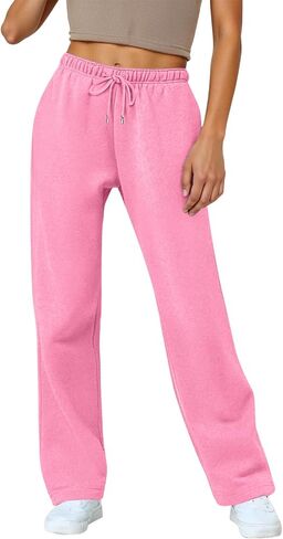 Womens Fleece Lined Wide Leg Track Pants Loose Straight Jogger Sweatpants Elastic Waist Pockets Soft Warm Casual Sports Wear in Saudi Arabia