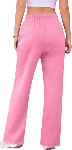 Womens Fleece Lined Wide Leg Track Pants Loose Straight Jogger Sweatpants Elastic Waist Pockets Soft Warm Casual Sports Wear in Saudi Arabia
