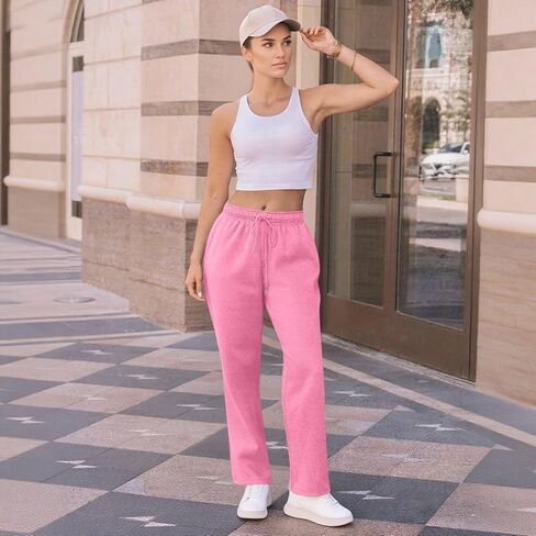 Womens Fleece Lined Wide Leg Track Pants Loose Straight Jogger Sweatpants Elastic Waist Pockets Soft Warm Casual Sports Wear in Saudi Arabia
