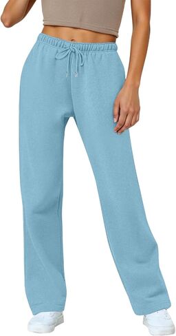 Womens Fleece Lined Wide Leg Track Pants Loose Straight Jogger Sweatpants Elastic Waist Pockets Soft Warm Casual Sports Wear in Saudi Arabia