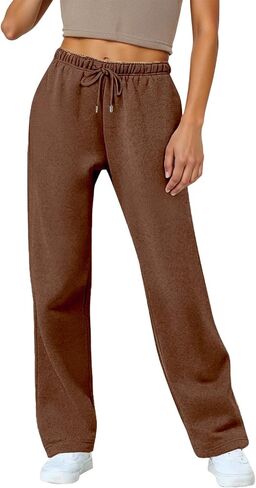Womens Fleece Lined Wide Leg Track Pants Loose Straight Jogger Sweatpants Elastic Waist Pockets Soft Warm Casual Sports Wear in Saudi Arabia