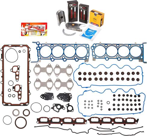 طقم إعادة تدوير المحرك FSBRR8-21200 متوافق مع 04-06 Ford F150 F250 Lincoln 5.4 TRITON 3 صمامات مجموعة حشية كاملة، محامل قضيب رئيسية ذات حجم قياسي، حلقات مكبس ذات حجم قياسي in Saudi Arabia