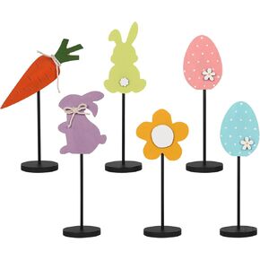 6PCS Wooden Easter Decorations, Spring Bunny Rabbit Egg Flower Table Sign, for Home Indoor Party Holiday Summer Farmhouse Decor in Saudi Arabia