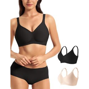 حمالات صدر جيلي للنساء قطعتين - حمالة صدر لاسلكية بدون خياطة ورقبة على شكل حرف V بدون أسلاك داخلية مبطنة ومريحة in Kuwait