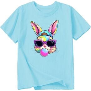 قمصان عيد الفصح للأولاد والبنات من القطن بأكمام قصيرة، قمصان للأطفال على شكل أرنب بيضة عيد الفصح من عمر 3 إلى 13 عامًا in Kuwait