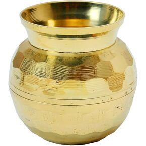 وعاء صغير من النحاس Kalash Lota وعاء أواني الشرب لمجموعة Pooja لتزيين بوجا الهندية التقليدية لغرض Gudi Padwa Temple Home سفينة نقية Lota Kalash هدايا الإرجاع (الحجم: -2 بوصة × 2.5 بوصة × 2 بوصة) (ذهبي) in Kuwait