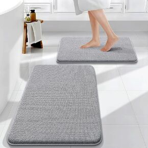 OLANLY Bathroom Rugs Sets 2 Piece, Soft Absorbent Memory Foam Bath Rug Set, Non-Slip, Quick Dry, Machine Washable Bath Mats for Bathroom, Home Decor Accessories (30"x20"+24"x16", Grey) in Kuwait