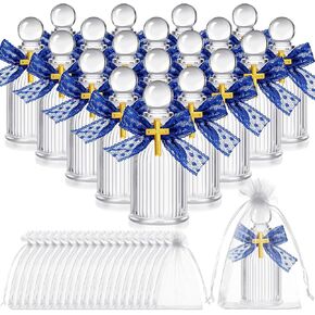 20 Set Holy Water Bottles Glass 40ml Holy Water Container Empty Containers with Gold Cross for Catholic Christian Church Halloween First Communion Baptism Party Favor Gifts (White Bow) in Kuwait
