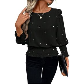 بلوزة نسائية من Verdusa برقبة دائرية وأكمام 3/4 كم مكشكشة وطبعة قلب in Kuwait