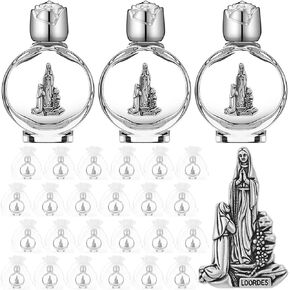 24 مجموعة من زجاجات المياه المقدسة الكاثوليكية السائبة 0.5 أونصة / 15 مل أكياس منقوشة لسيدة لورد، زجاجة مياه مقدسة فارغة لتعميد الضيوف، هدايا المناولة، زفاف الكنيسة العائلية (فضي) in Kuwait