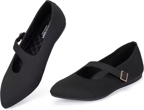 BEJINASH Womens Mary Jane Flat Shoes Pointed Toe Ballet Flat with Adjustable Straps Slip on Knit Casual Flats in Saudi Arabia