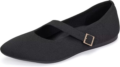 BEJINASH Womens Mary Jane Flat Shoes Pointed Toe Ballet Flat with Adjustable Straps Slip on Knit Casual Flats in Saudi Arabia