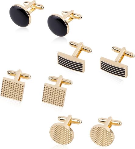 4 Pairs Cufflinks for Men, Classic Rectangle Striped Round Gold-Tone Cuff Links Set for Men Groom Shirts Suits (4 Designs) in Saudi Arabia