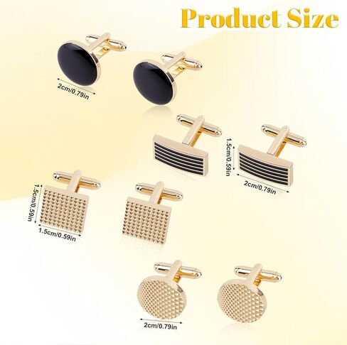 4 Pairs Cufflinks for Men, Classic Rectangle Striped Round Gold-Tone Cuff Links Set for Men Groom Shirts Suits (4 Designs) in Saudi Arabia