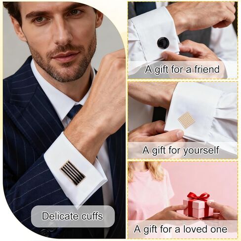 4 Pairs Cufflinks for Men, Classic Rectangle Striped Round Gold-Tone Cuff Links Set for Men Groom Shirts Suits (4 Designs) in Saudi Arabia