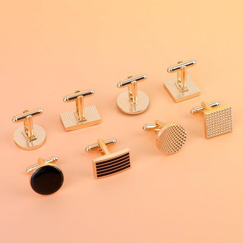 4 Pairs Cufflinks for Men, Classic Rectangle Striped Round Gold-Tone Cuff Links Set for Men Groom Shirts Suits (4 Designs) in Saudi Arabia