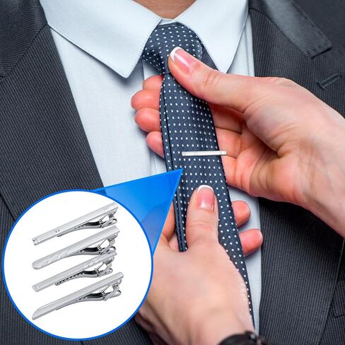 PAGOW 4 Pcs Tie Clips for Men, Silver Tie Clip, Metal Tie Bar, Classic Tie Pin for Men Formal Events, Professional Office Wear, Business (4 Styles) in Saudi Arabia