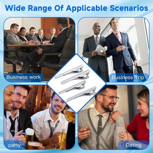 PAGOW 4 Pcs Tie Clips for Men, Silver Tie Clip, Metal Tie Bar, Classic Tie Pin for Men Formal Events, Professional Office Wear, Business (4 Styles) in Saudi Arabia