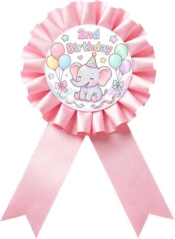 Elephant It's My 1st Birthday Tinplate Badge Pin, Elephant Birthday Girl Award Ribbon Button, Pink Rosette Little Peanut Happy Birthday Brooch Pin for Girl, Jungle Animal Themed 1st Anniversary/ Baby Shower Party Decoration in Saudi Arabia