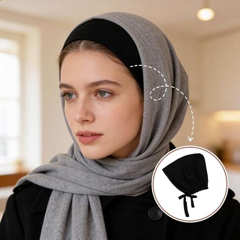 قطعتان من الحجاب النسائي، قبعة مسلمة تحت الحجاب، وشاح رأس إسلامي مضاد للانزلاق للنساء، قبعة داخلية تحت الوشاح، عمامة مع إغلاق خلفي in Saudi Arabia