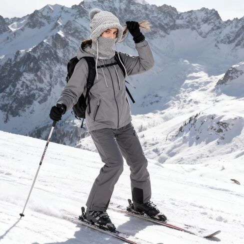 قبعة صغيرة 3 في 1 مع وشاح وقناع، قبعة وشاح مقاومة للرياح للنساء في الهواء الطلق، مجموعة قناع تزلج محبوك (رمادي) in Kuwait