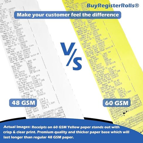 Yellow Thermal Paper (50 Rolls/case) 3 1/8 x 220 Thermal Paper Receipt Rolls (48 GSM Premium Quality German Paper) Fits All POS Cash Registers BPA Free - BuyRegisterRolls in Saudi Arabia