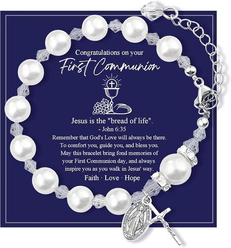 First Communion Gifts for Girls Boys, Cute Cross Bracelet as 1st Communion Favors Holy Religious Jewelry Christian Catholic Gifts for Son Daughter Niece, Easter Basket Stuffers for Teen in Saudi Arabia